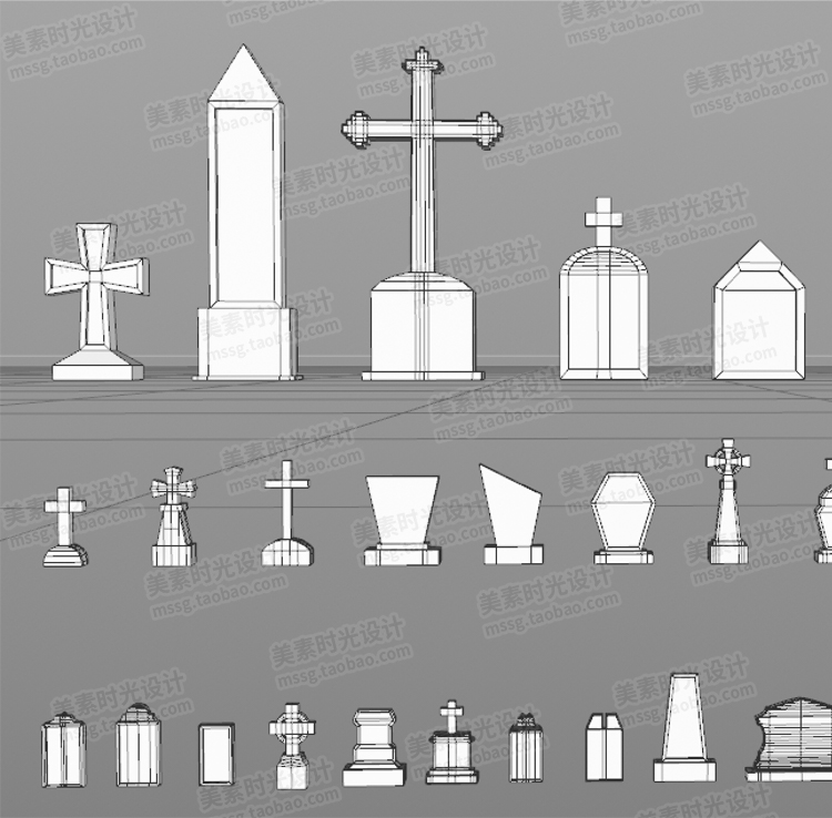 110个万圣节低面墓碑3D模型素材白模