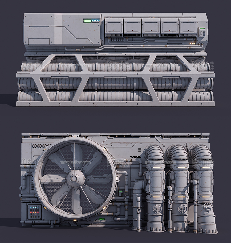 图片[4]-科幻空间建筑面板工业管道墙壁组件套件C4D模型3D立体素材fbx obj-cg男孩