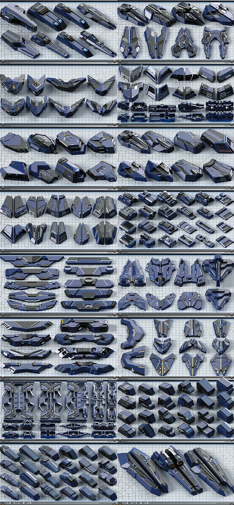 图片[7]-C4D科幻机械零件宇宙飞船组件3D立体套件模型fbx素材obj格式白模-cg男孩