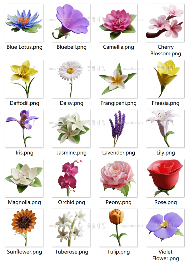 图片[5]-卡通花卉鲜花向日葵郁金香莲花菊花百合花朵3D立体C4D模型obj素材-cg男孩