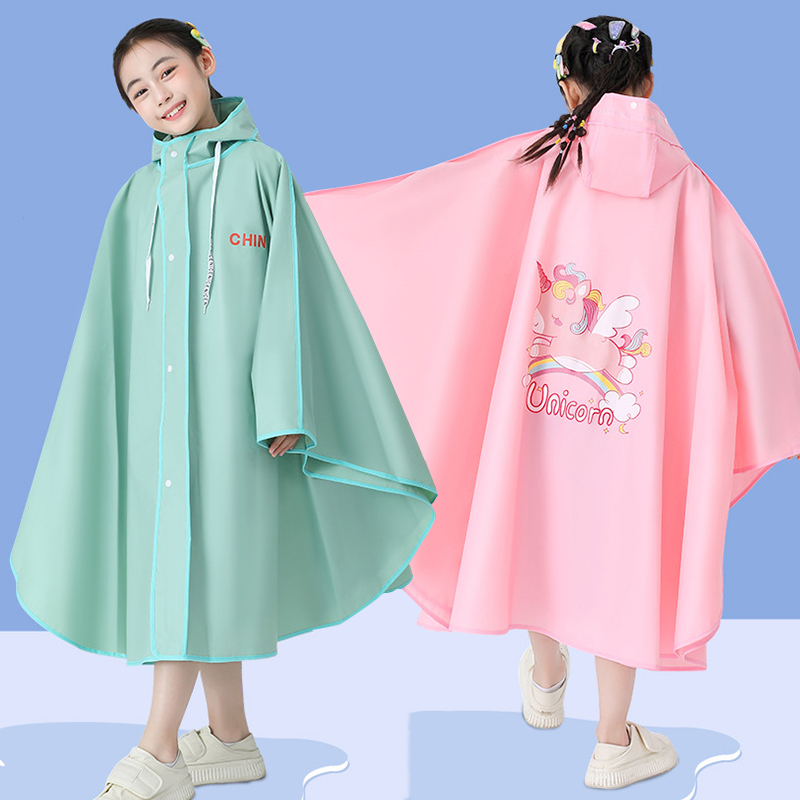 Children's Raincoat, Cape-Style, Specially Designed for Elementary School Girls, Suitable for Cycling, Full-Body Waterproof, with Space for a Large School Bag, Lightweight for School Use