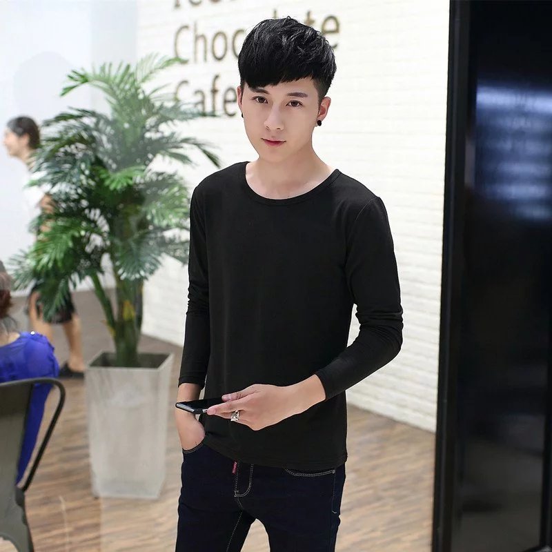 Mens dài tay T-shirt màu tinh khiết siêu mỏng một mảnh áo khoác trẻ chặt chẽ đáy ấm đồ lót mens mùa thu mùa đông mặc.