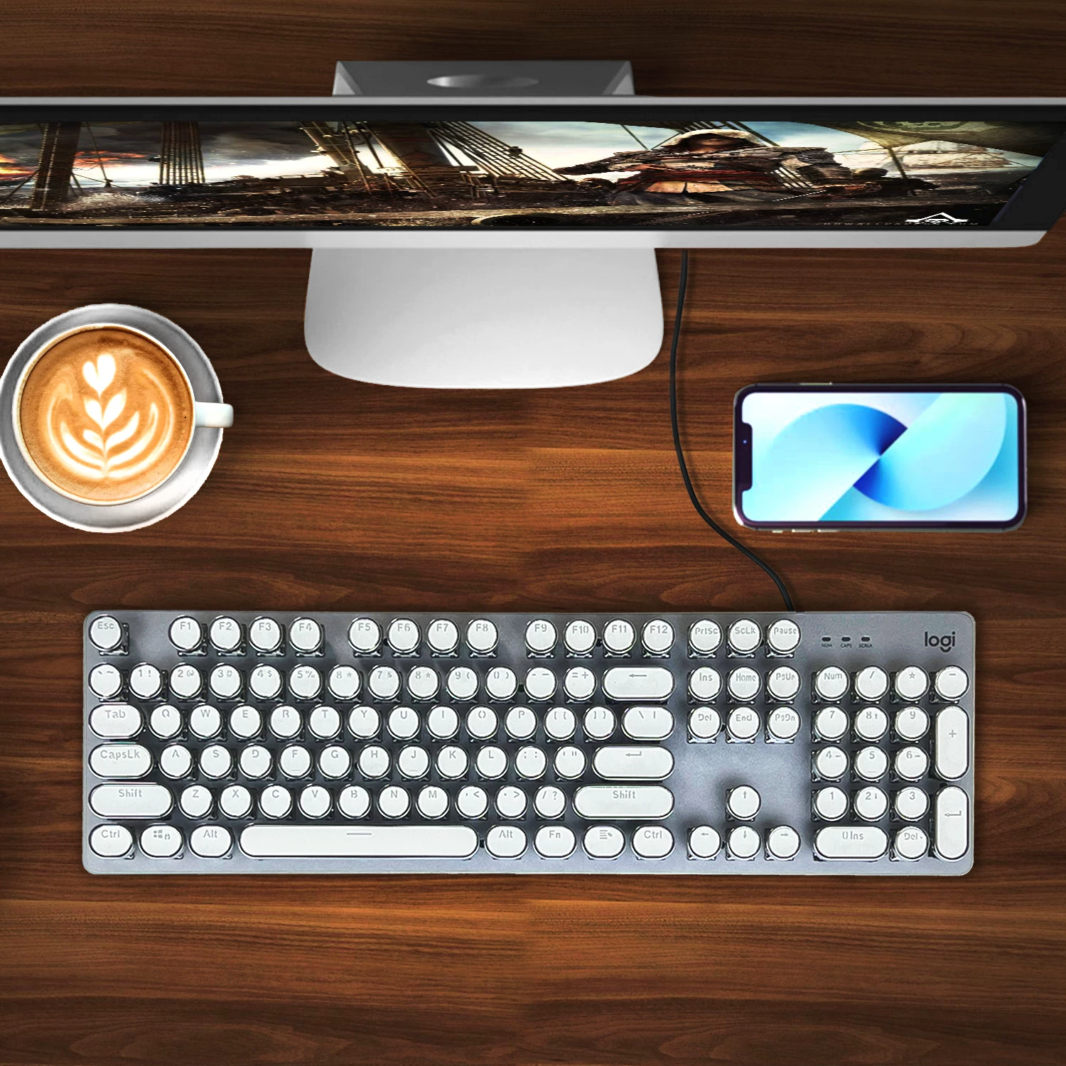 Механическая клавиатура Logitech K845 проводная для игр в ретро-панк стиле девочек, зелёная ось красная ось, в одном стиле