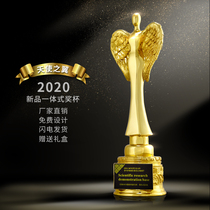 Creative one Oscar Golden Trophy Customized Annual Meeting Staff Angel Gilded Trophy Making Customized lettering