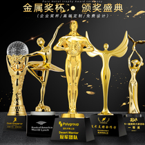 Oscar Metal Trophy Customized Creative Annual Meeting Excellent Employee Pentagon Gold Awards Cup Customized lettering