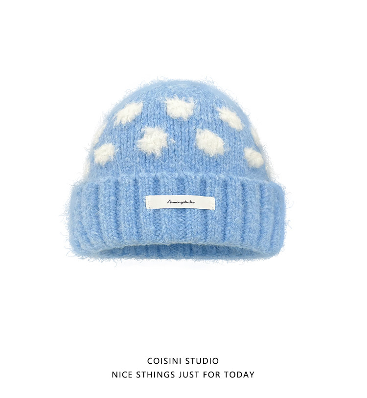 Koreanische Retro-Strickmützen mit Kontrastfarbenen Polka Dots für Männer und Frauen, Winter, dick, warm, Ohrenschutz, Slouchy Skullies Mütze – Detail 10