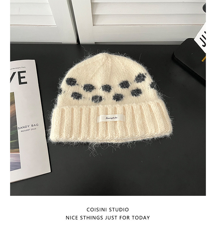Koreanische Retro-Strickmützen mit Kontrastfarbenen Polka Dots für Männer und Frauen, Winter, dick, warm, Ohrenschutz, Slouchy Skullies Mütze – Detail 14