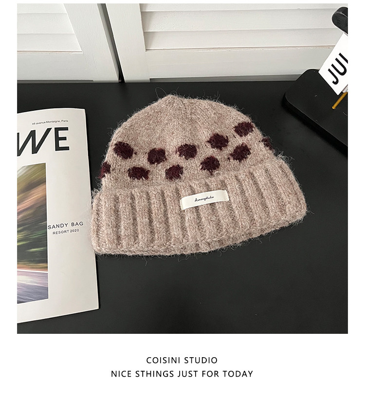Koreanische Retro-Strickmützen mit Kontrastfarbenen Polka Dots für Männer und Frauen, Winter, dick, warm, Ohrenschutz, Slouchy Skullies Mütze – Detail 17