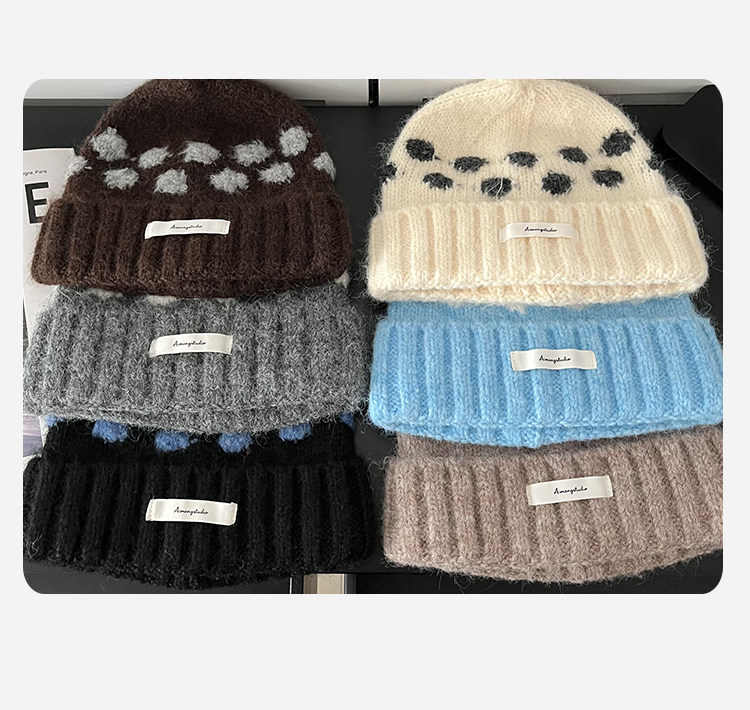 Koreanische Retro-Strickmützen mit Kontrastfarbenen Polka Dots für Männer und Frauen, Winter, dick, warm, Ohrenschutz, Slouchy Skullies Mütze – Detail 4