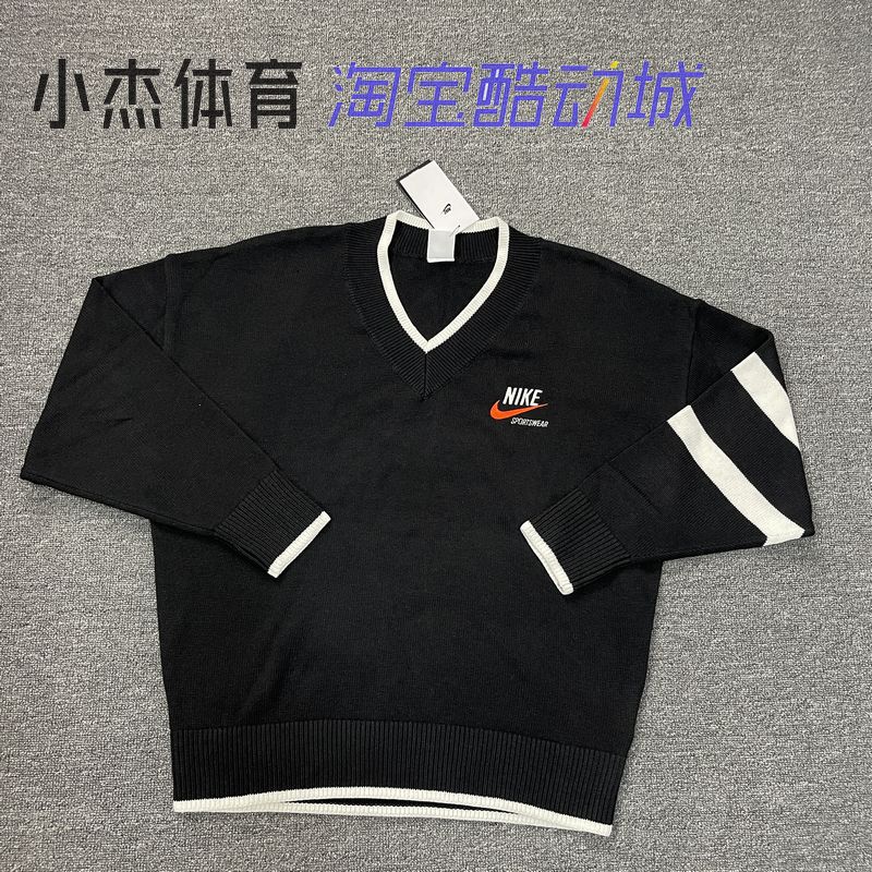 Nike Embroidered Logo Preppy Style V-Neck Sports Casual Sweater Dx0009-010-133