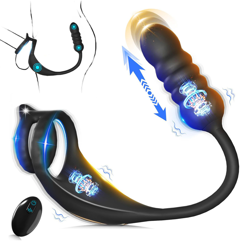 Enhanced Version of Automatic Retractable Anal Plug, Prostate Massage Silicone Sperm Locking Ring, Sexy Men's Thong Underwear Accessory