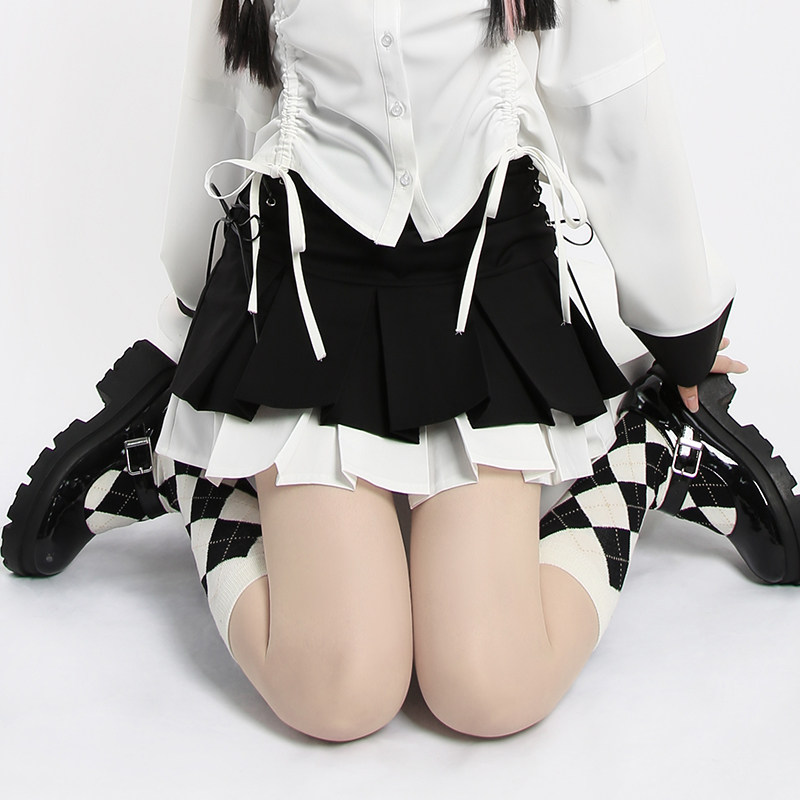 Cat Wish Original (Saint Maiden Domain) Double layer color blocked tied half skirt irregular short skirt light Asian style sweet