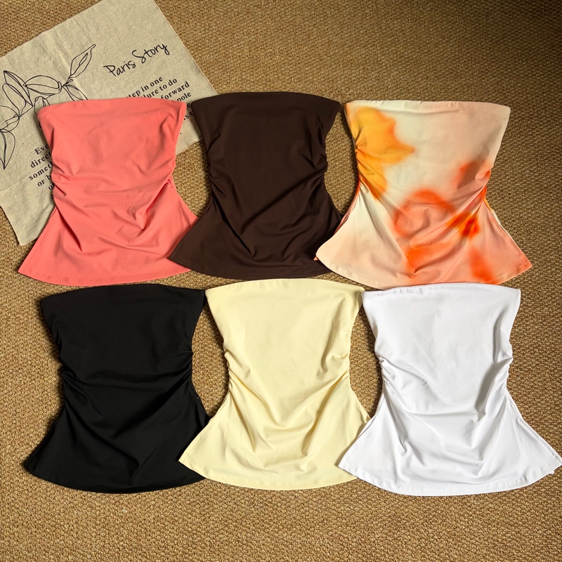 Foreign Trade Australian Order Sup* Women's Summer Ruched Waist-Cinching Split Design Tube Top Women's Top