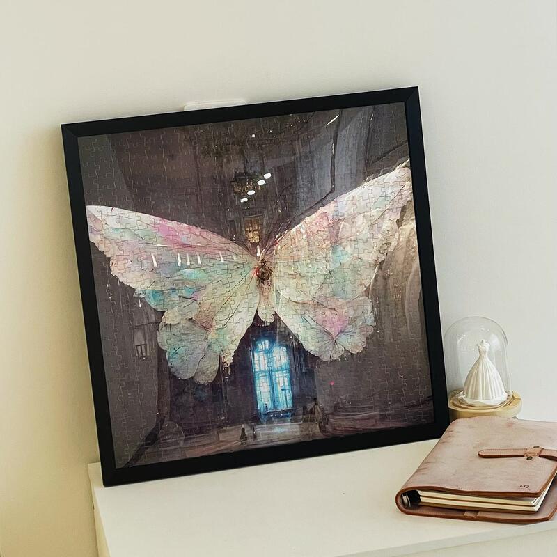 Butterfly Dream Puzzle Solid Wood Photo Frame 300/500/1000 Pieces Framed Photo Frame Can Be Hung on the Wall