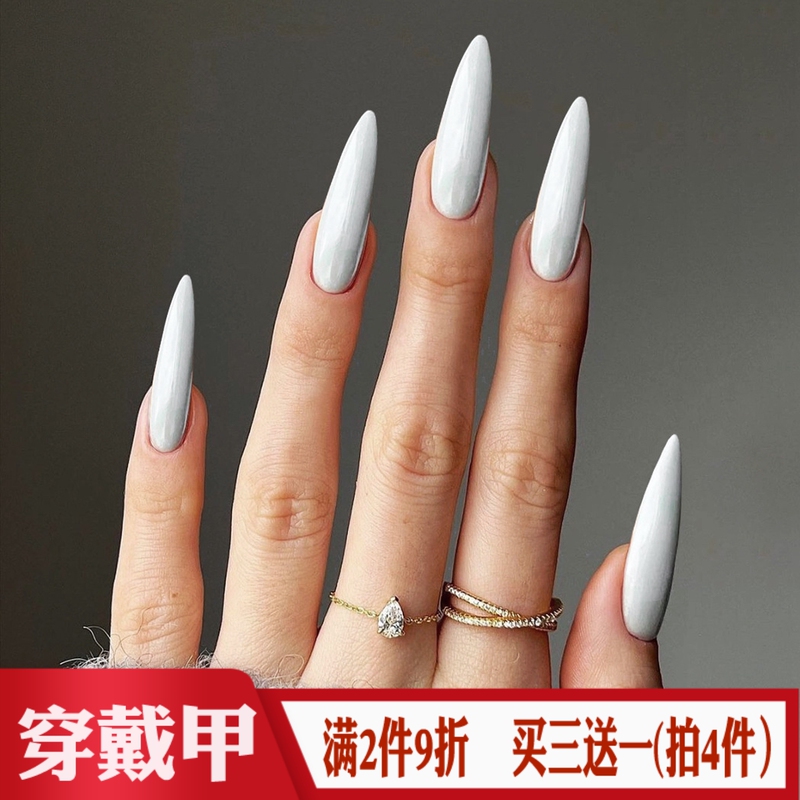 Artistic Extended Pointed Pure White European and American Style Cosplay Dance Photo Fake Nails Finished Wearable Nail Stickers Nails Artistic Extended Pointed Pure White European and American Style Cosplay Dance Photo Fake Nails Finished Wearable Nail Stickers Nails