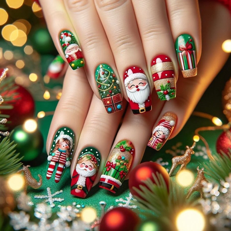 Christmas Tree Old Man Wearing Nail Art Winter Christmas Gift Cosplay Nail Stickers European and American Cross-Border Finished Fake Nail Pieces Christmas Tree Old Man Wearing Nail Art Winter Christmas Gift Cosplay Nail Stickers European and American Cross-Border Finished Fake Nail Pieces