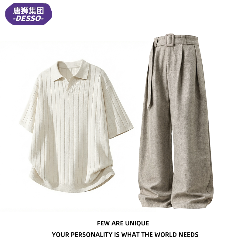 Tangshi Group Desso Official Old Money Style Jacquard Polo Shirt Short-Sleeved Suit Men's Spring and Summer Scimitar Trousers Suit Tangshi Group Desso Official Old Money Style Jacquard Polo Shirt Short-Sleeved Suit Men's Spring and Summer Scimitar Trousers Suit