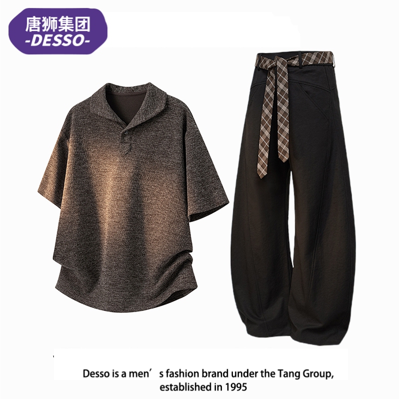 Tangshi Group Desso Old Money Style Italian One-Collar Short-Sleeved Polo Shirt Suit Men's Summer Casual Tie Suit Tangshi Group Desso Old Money Style Italian One-Collar Short-Sleeved Polo Shirt Suit Men's Summer Casual Tie Suit