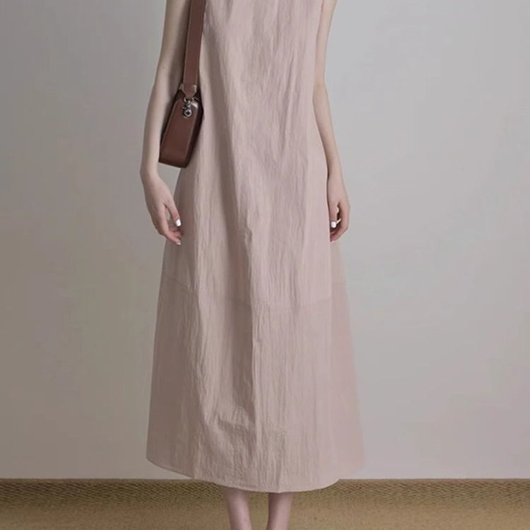 French High-End Pink Sleeveless Vest Dress Long Skirt Women's Summer Loose Body-Covering Slimming Dress