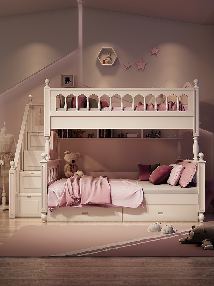 American children's bed Double bed Up and down bed Up and down bed Wooden bed Double bed Mother and child bed Solid wood High and low bed Full solid wood