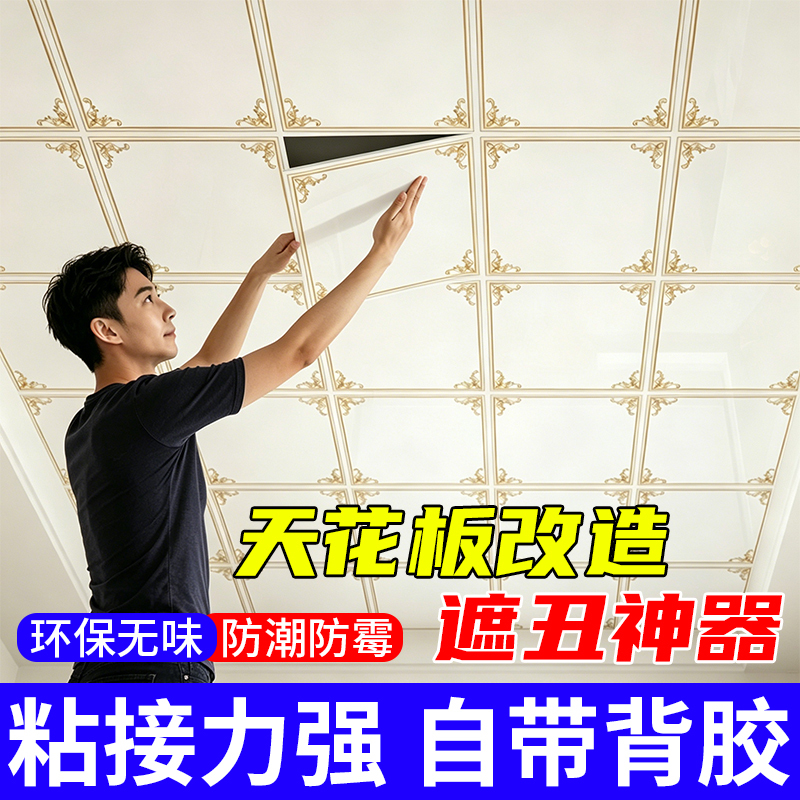 Ceiling Renovation Cover-Up Magic Tool, Special Stickers for Indoor Living Room Ceiling Decoration, Self-Adhesive Wall Top Repair Panels