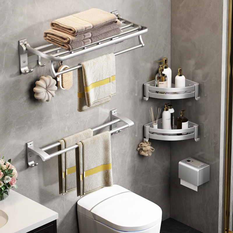 Towel rack space aluminum free perforated toilet wall hanging bathroom shelf bath towel rack toilet bathroom hardware pendant