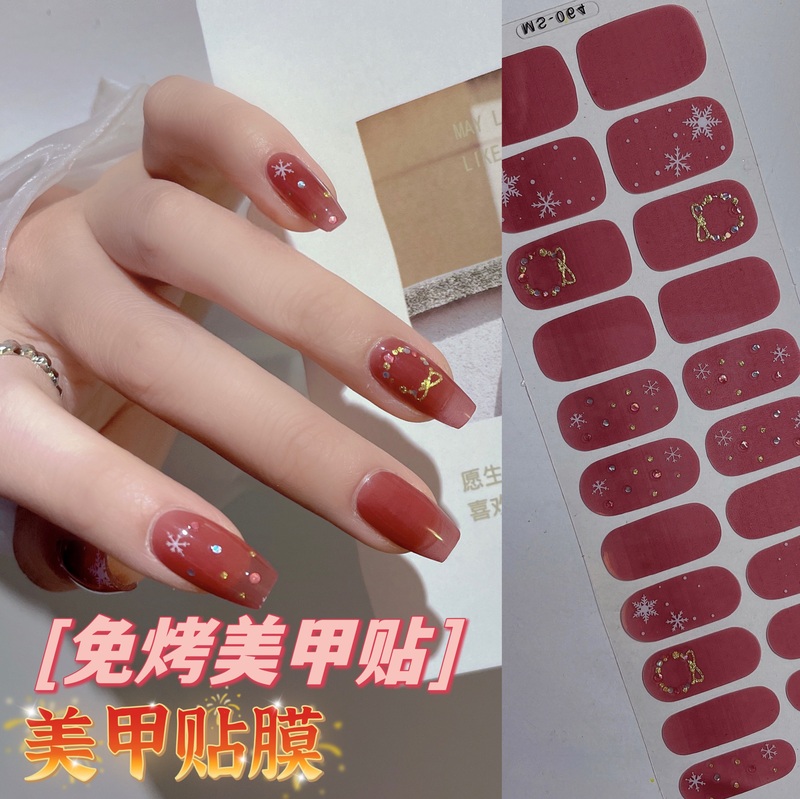 Gel Manicure No-Curing Nail Stickers ins Oil Film No-Bake Manicure Full-Cover Small White Flower Korean European and American Nail Stickers