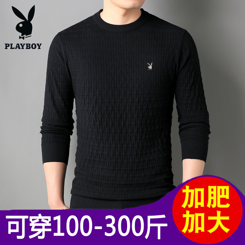 Playboy Loose Fit 110kg Plus-Size Men's Long-Sleeve Wool Sweater, Crew Neck, Spring and Autumn, Oversized Thin Sweater