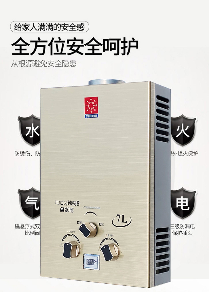 Газовый водонагреватель 家用燃气热水器煤气天然气液化气免水压出租房用洗澡强排平衡式 Shengjihua