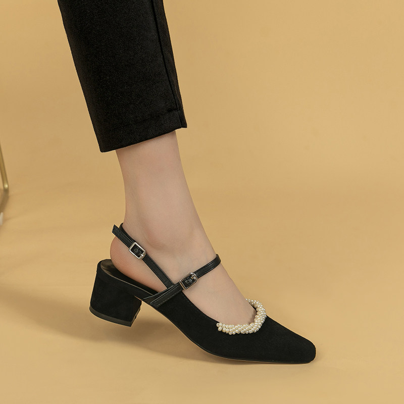 Women's shoes 2021 new spring models Hepburn Mary Jane shoes woman retro pearl in heel with coarse heel style little high heel single shoes