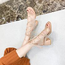 Strap High Heel Sandals Women 2022 New Fairy Wind Summer With Rough Heel Fashion Transparent Roman Shoe Lace