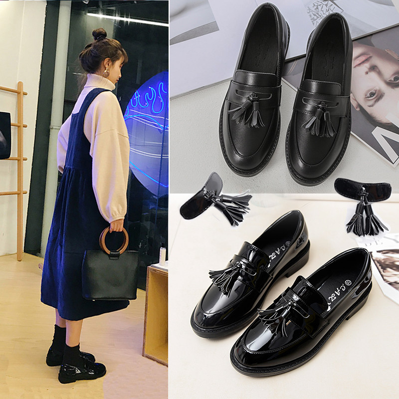 Women's shoes 2021 new spring small leather shoes women's British style soft leather work all-match black slip-on loafers
