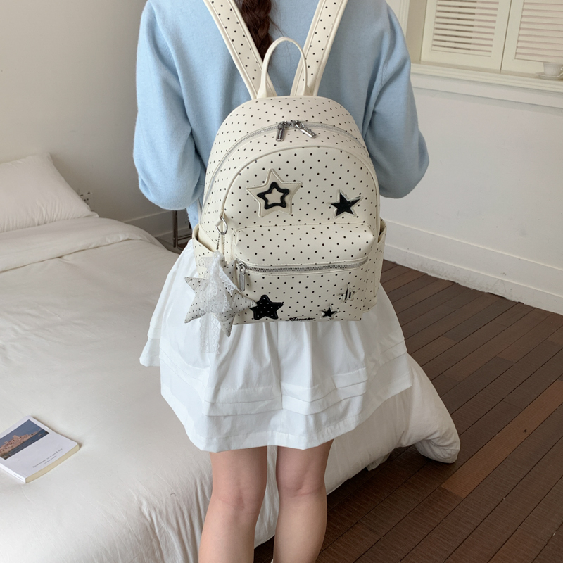 Gfsn Niche Design Polka Dot Star Backpack for Women, Preppy Style, Large Capacity Student School Bag, Commuter Backpack, Trendy Gfsn Niche Design Polka Dot Star Backpack for Women, Preppy Style, Large Capacity Student School Bag, Commuter Backpack, Trendy