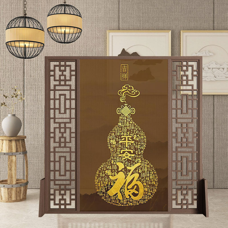 Modern Chinese solid wood screen partition living room simple Zen porch fabric bedroom shielding household hollow seat screen