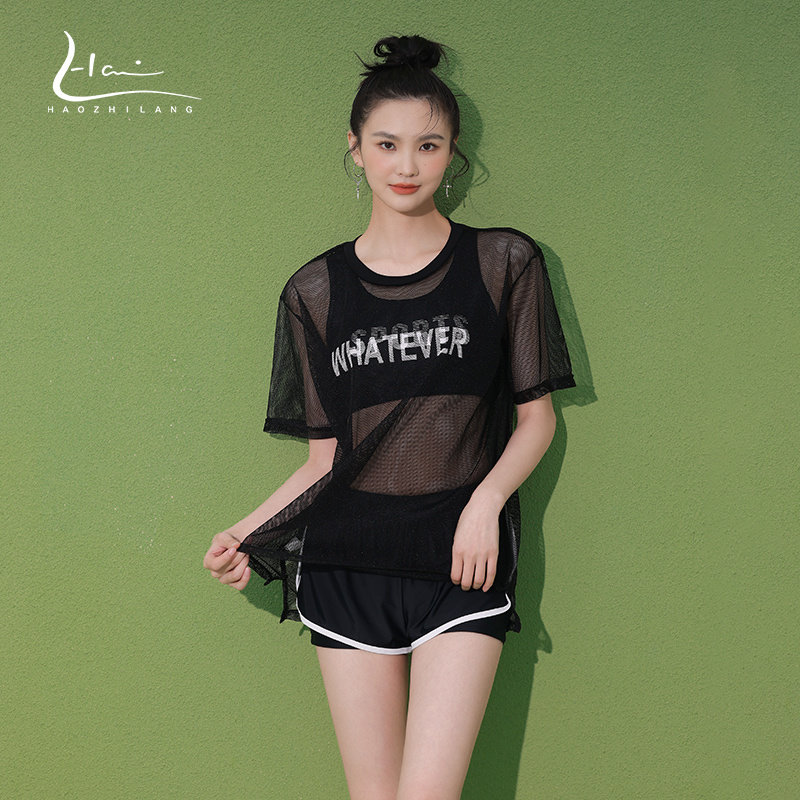 Two-piece swimsuit women's summer conservative slimming cover belly 2022 new popular fashion sports boxer three-piece swimming suit