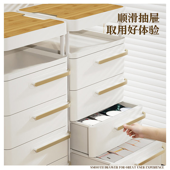 抽屉式床头柜储物柜家用客厅五斗柜轻奢置物柜卧室奶油风多层柜子