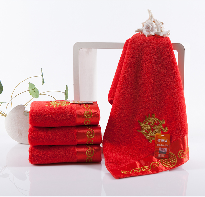 Khăn đám cưới Hengyuanxiang ba mảnh khăn đỏ rồng và thêu phượng hoàng tăng khăn bông dày - Khăn tắm / áo choàng tắm giá khăn mặt