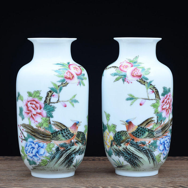 Enamel Color Flower Bird Vase Hand-painted View of the Town Porcelain Vase Antique Porcelain Bou Shelf Decoration Pendulum