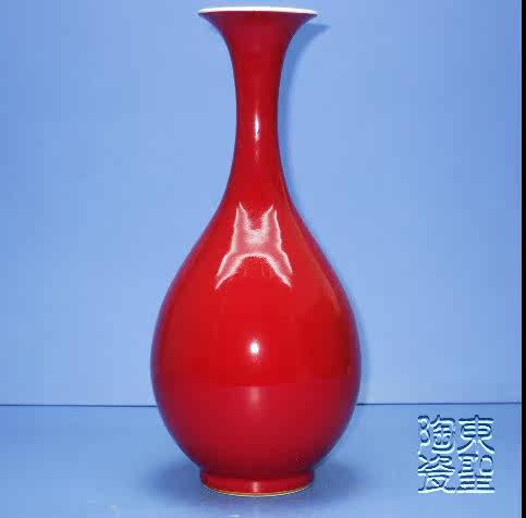 Large red jade pot spring porcelain bottle Jingdezhen High temperature color glazed antique vase Classical home pendulum decorated flower floral red bottle