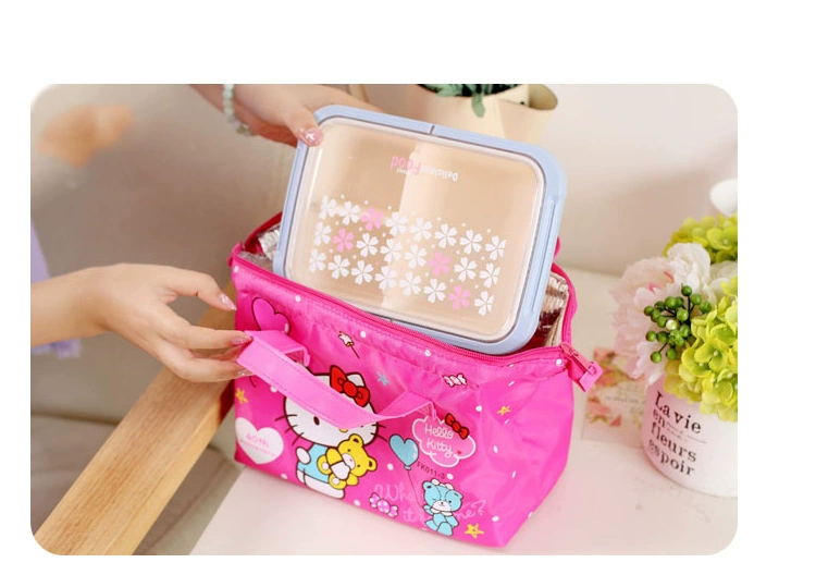 Hello Kitty Creative Hộp ăn trưa Túi hoạt hình Túi tote dễ thương Túi Bento Gói Sinh viên di động Hộp cơm trưa không thấm nước - Hộp cơm điện sưởi ấm