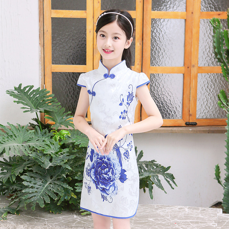 Girls' Cheongsam Summer Thin 2022 New Chinese Little Girl Western Vintage Dress Kids Show