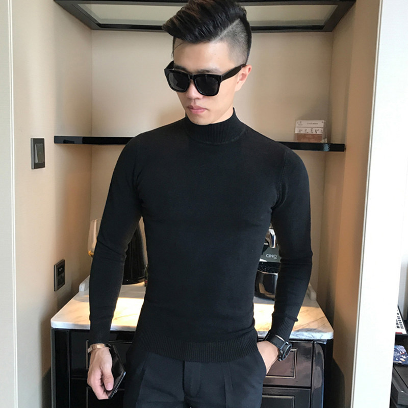 Tight and semi-high collar sweater 2021 new Korean version handsome in pure color collar wool coat with underhand weasel-shirt boomer