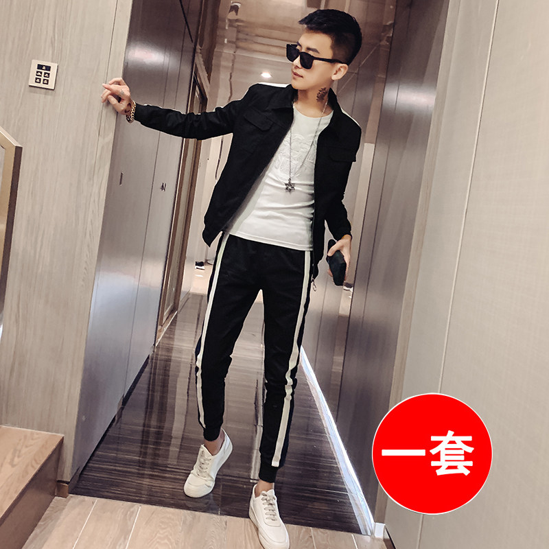 2022 Spirit Guy Set male Spring Autumn Han Edition of the trend of a set of men's hair stylist two pieces