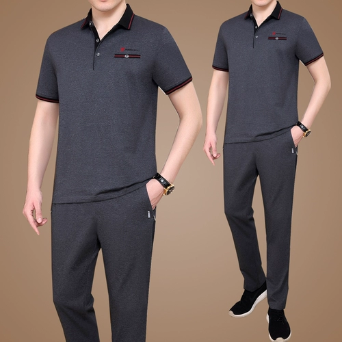 Мужской летний спортивный костюм для пожилых людей, штаны, комплект для отдыха, для среднего возраста, короткий рукав, большой размер