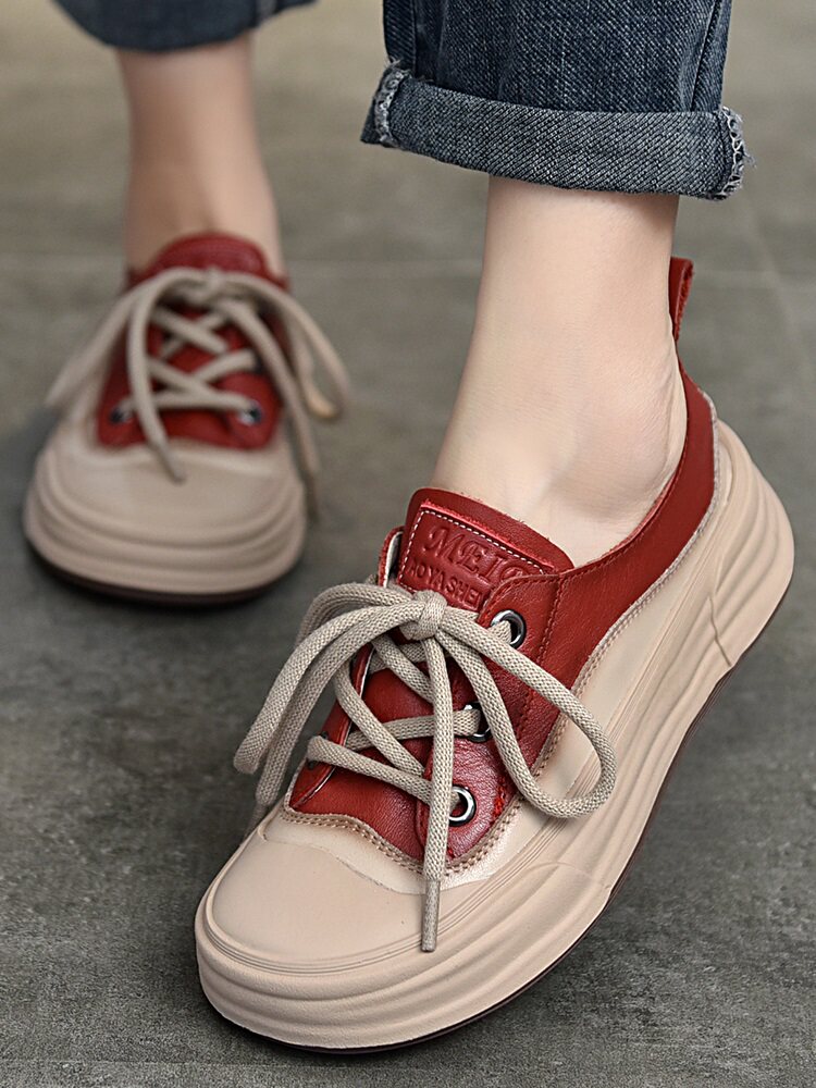 Cute and Quirky Thick-Soled Sneakers for Women, Sporty and Casual, Niche Style, 2026 New Retro Genuine Leather Soft-Soled Cowhide Large-Toe Shoes