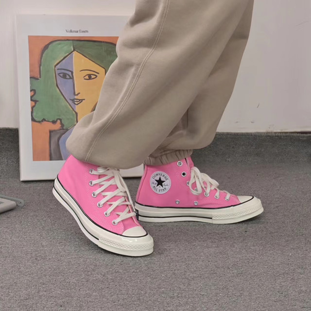 Converse 1970s Barbie Pink 2024 New Neon Pink ເກີບຜ້າໃບຄູ່ສູງ ແລະຕ່ຳ A08138C/A08184C