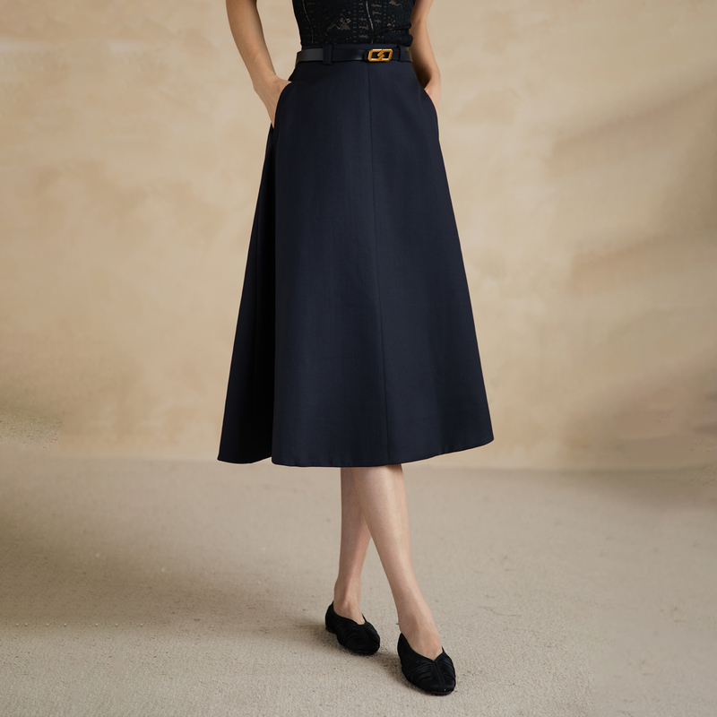 Interface Italian Wool and Cashmere Fine-Spun A-Line Skirt for Women, New for Autumn and Winter 2025