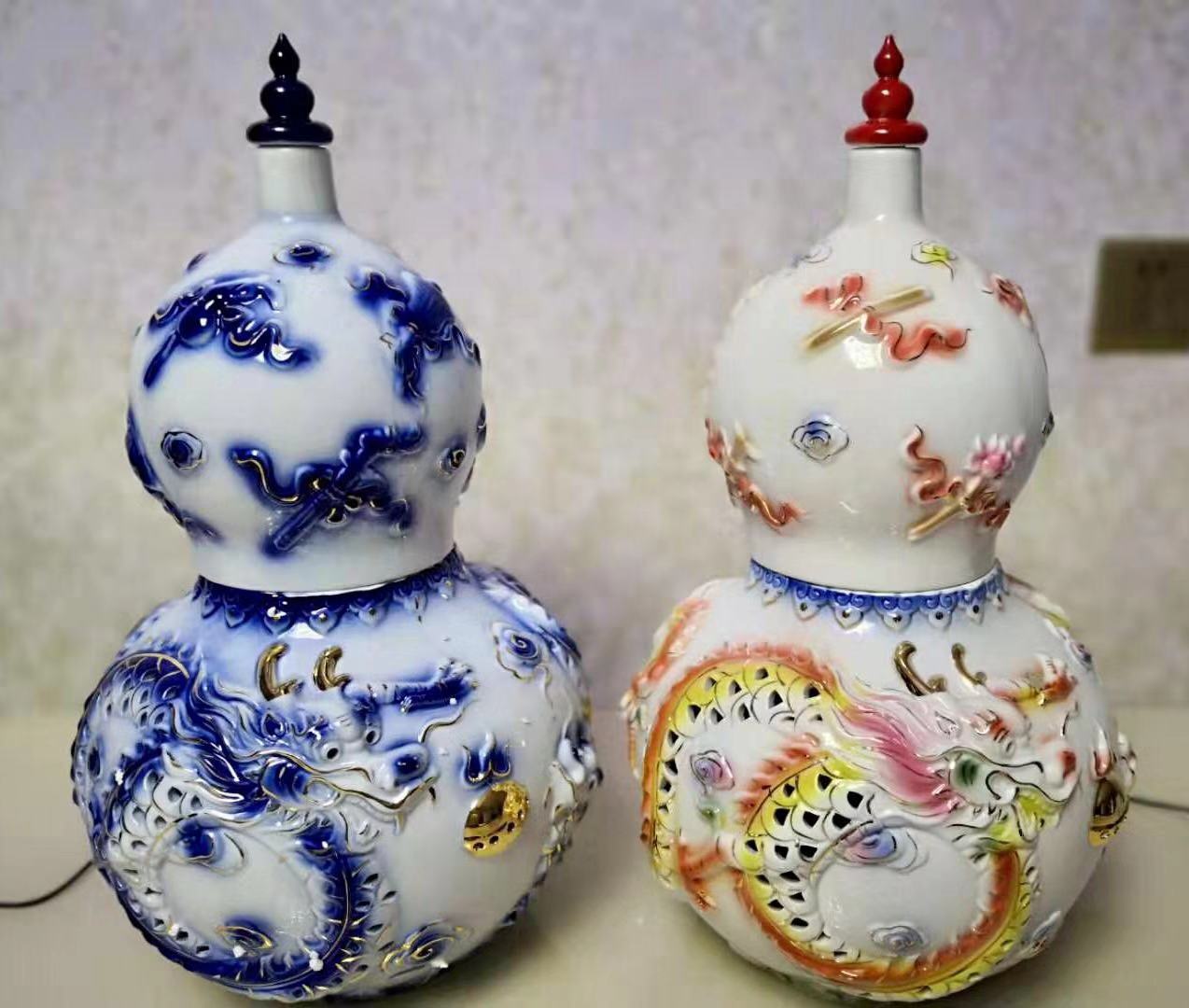 Ceramic wine bottle collection 9200 wine cabinet display seven dragon ball hollow carved porcelain five catties height original lantern height 48