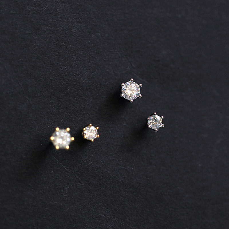 925 pure silver plated 14k gold classic six - claw ear nails drill Japanese Han temperament mini - raw ear nails