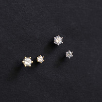 925 sterling silver plated 14k gold classic six-claw stud earrings single zirconium diamond Japanese and Korean temperament simple mini wild ear bone nails